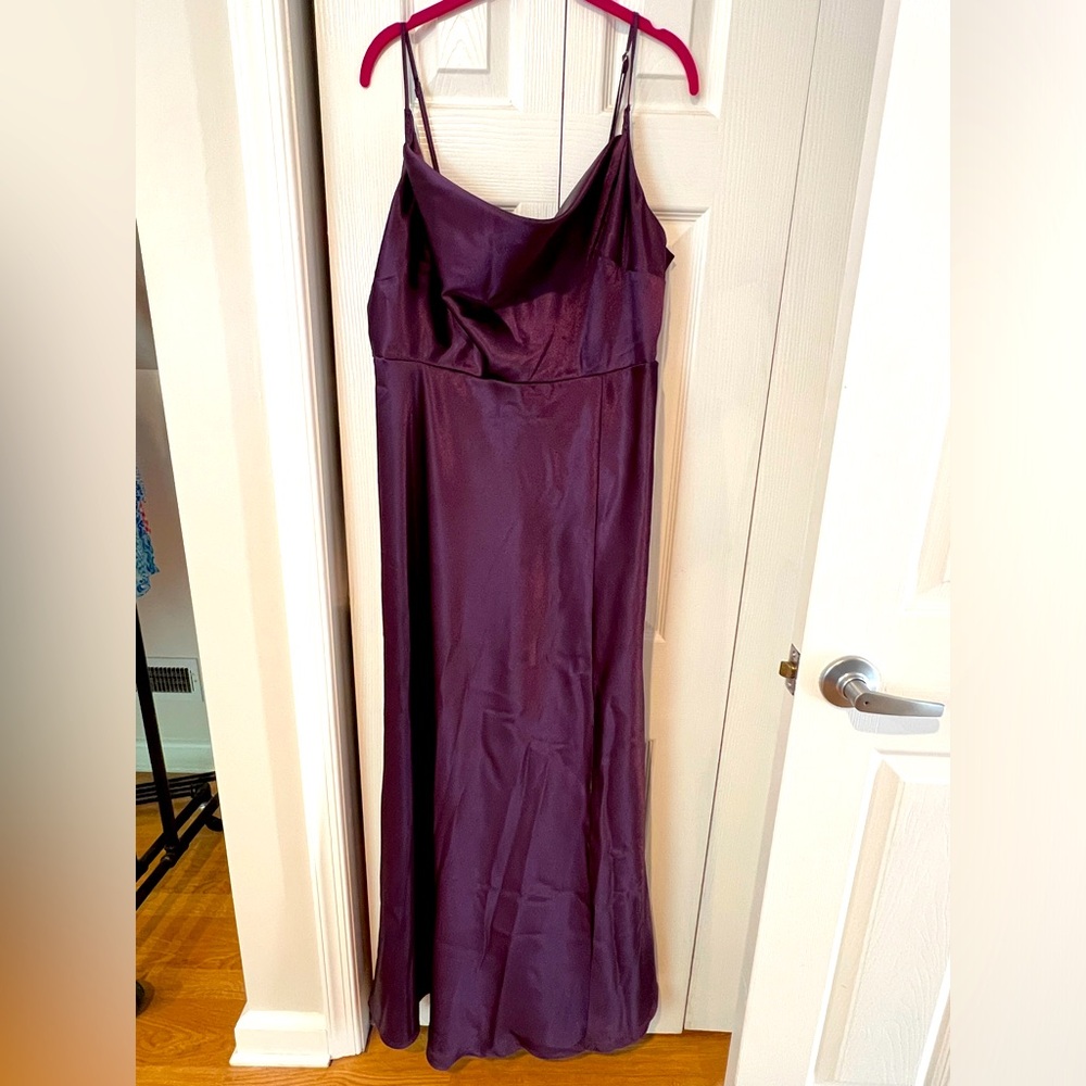 Lisa long satin plum bridesmaid dress